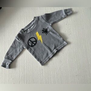 Designer Gray Kids Waffle Shirt with Peace, Stat and Lightning Design